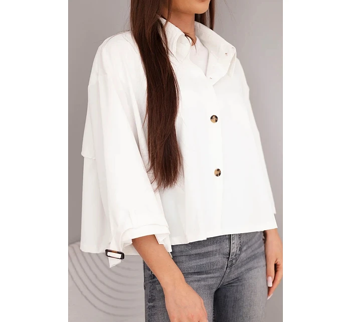 Dámská jarní bavlněná bunda model 22084749 na knoflíky s límcem ecru - K-Fashion