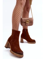 Kůže Botky Dámské Na Sloupku Hnědé Lemar Remilda