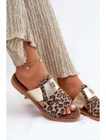 Elegantní Sandály Z Přírodní Kůže Na Ploché Podpatky model 21697414 Panterka - Zazoo