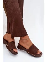 Dámské žabky se zlatými přezkami čokoládové Ferinna Dámské žabky se zlatými přezkami čokoládové Ferinna