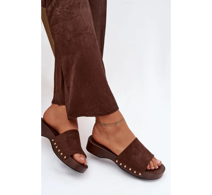 Dámské žabky se zlatými přezkami čokoládové Ferinna Dámské žabky se zlatými přezkami čokoládové Ferinna