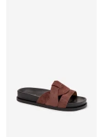 Dámské pantofle Eko semiš s pásky tmavě hnědé model 21918929 - Boto Dámské pantofle Eko semiš s pásky tmavě hnědé model 21918929 - Boto