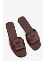 Dámské ploché pantofle s pásky Čokoládové model 21943353 - Boto