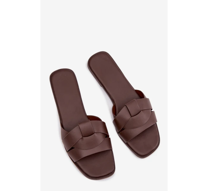 Dámské ploché pantofle s pásky Čokoládové model 21943353 - Boto