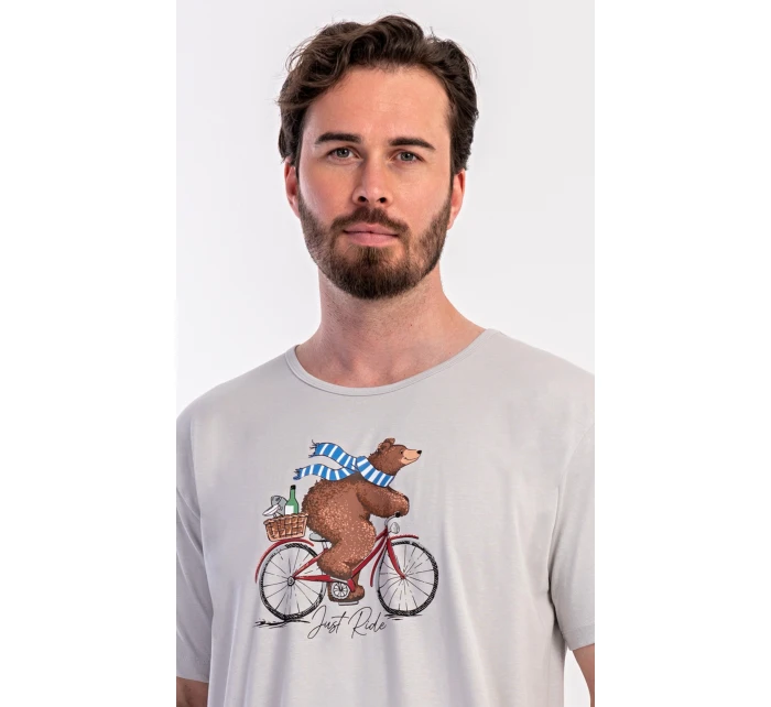 Pánská noční košile s krátkým rukávem Méďa na kole