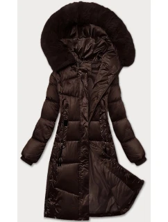 Zimní prošívaná plus size bunda v čokoládové barvě s kapucí model 21248331 - S'WEST