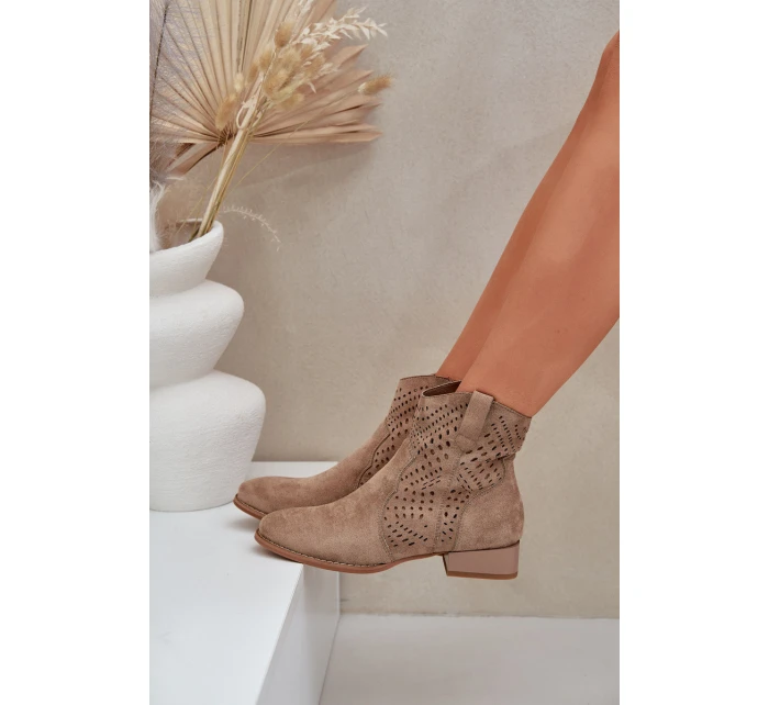 Dámské perforované botky na nízkém podpatku béžové Neliawen