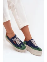 Semišové dámské tenisky na platformě Zazoo N1269S3 Zeleno-Temněmodré
