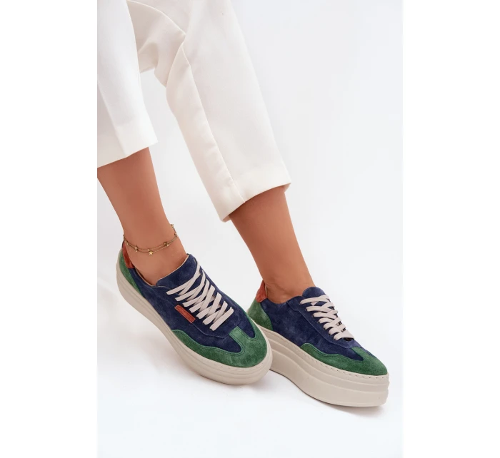 Semišové dámské tenisky na platformě Zazoo N1269S3 Zeleno-Temněmodré