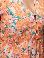Dámské midi šaty s květinovým vzorem oranžové FashionStreet EY2657 Dámské midi šaty s květinovým vzorem oranžové FashionStreet EY2657