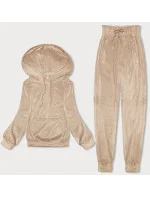 Světle béžová dámská velurová souprava s kapucí model 19387513 - J.STYLE
