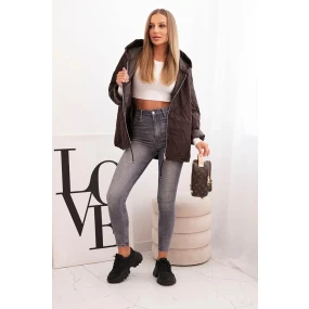 Dámská prošívaná bunda s kapucí hnědá