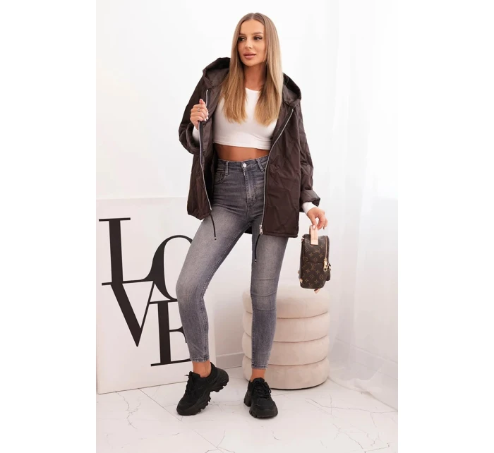 Dámská prošívaná bunda s kapucí hnědá