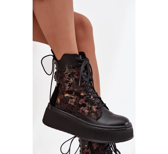 Kožené semišové boty na platformě zateplené černé 06565-01