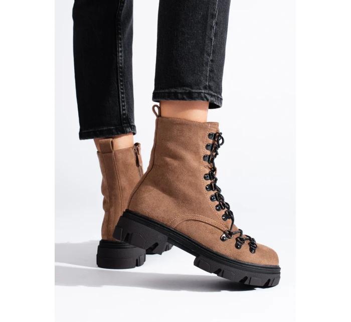 Luxusní dámské hnědé  kotníčkové boty płaski