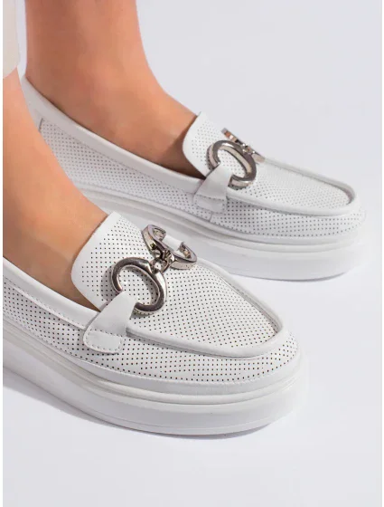 Originální  mokasíny dámské bílé bez podpatku