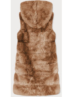 Světle hnědá dlouhá kožešinová vesta a kapucí (BR9745-12)