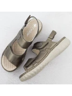 Dámské kožené hnědé sandály model 21904849 na suchý zip - Rieker Dámské kožené hnědé sandály model 21904849 na suchý zip - Rieker