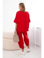 Bavlněný komplet halenka + kalhoty červený Bavlněný komplet halenka + kalhoty červený