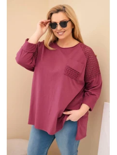 Dámská mikina Plus Size bavlněná s potiskem bordó