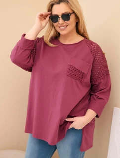 Dámská mikina Plus Size bavlněná s potiskem bordó