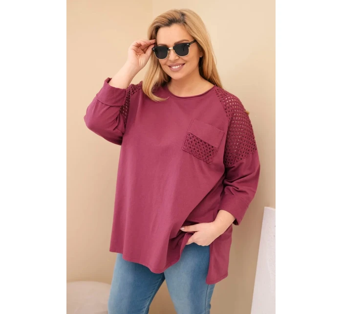 Dámská mikina Plus Size bavlněná s potiskem bordó Dámská mikina Plus Size bavlněná s potiskem bordó