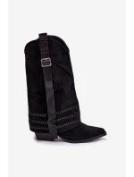 Kozačky Dámské Kovbojky Se Zdobením A Přezkou Černé Camilora Kozačky Dámské Kovbojky Se Zdobením A Přezkou Černé Camilora