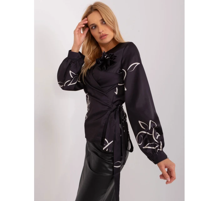 Dámská halenka LK BZ 509423.22 Černá vzor - FPrice Dámská halenka LK BZ 509423.22 Černá vzor - FPrice