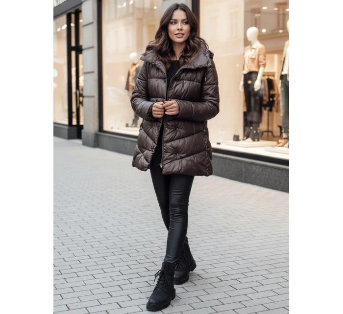 Dámský prošívaný zimní kabát s kapucí BLOOM mocha FashionStreet TY4517z