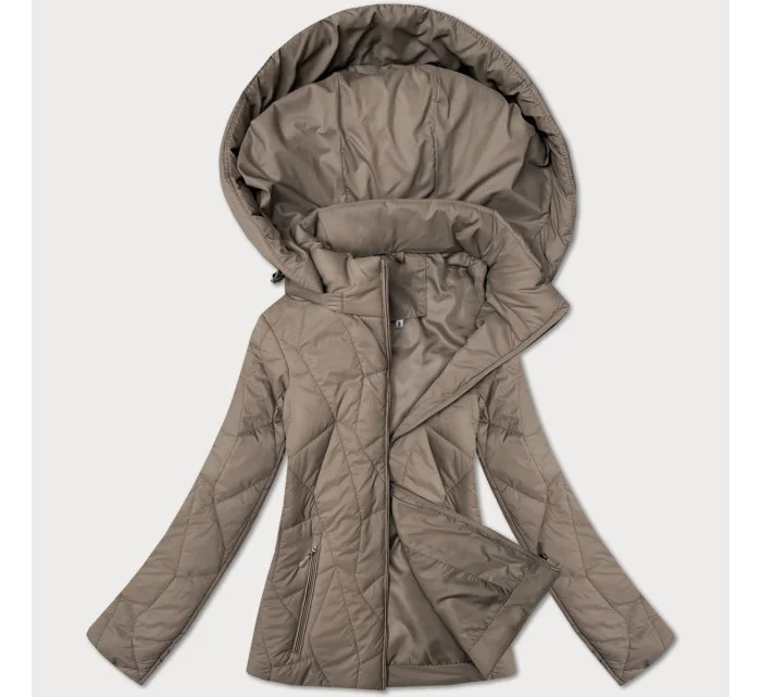 Tenká béžová dámská prošívaná bunda s kapucí model 21001841 - J.STYLE Tenká béžová dámská prošívaná bunda s kapucí model 21001841 - J.STYLE