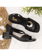 Dámské kožené sandály s pásky černé model 22050364 - Rieker Dámské kožené sandály s pásky černé model 22050364 - Rieker