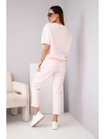 Dámská viskózová souprava s krátkým rukávem a kalhotami s lemem růžová model 21998402 - K-Fashion Dámská viskózová souprava s krátkým rukávem a kalhotami s lemem růžová model 21998402 - K-Fashion