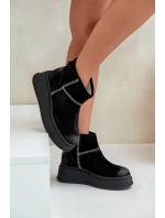 Kožené Semišové Sněhule Boty Na Platformě A Podpatku Hnědé Maciejka 06769-01 Černé