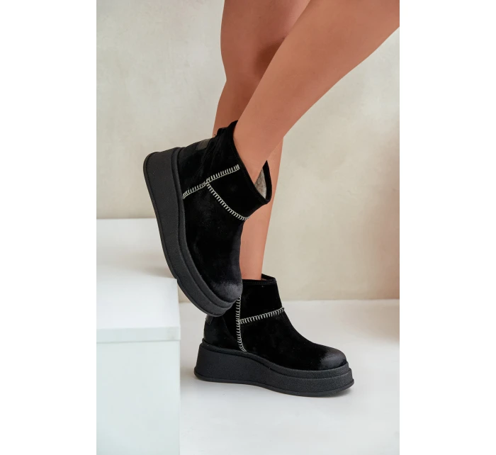 Kožené Semišové Sněhule Boty Na Platformě A Podpatku Hnědé Maciejka 06769-01 Černé