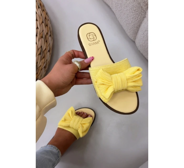 Dámské pantofle na nízkém podpatku s mašlí Žluté Amivelle