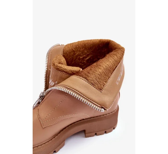 Kožené ploché kotníkové boty se zipem Camel Vimal Kožené ploché kotníkové boty se zipem Camel Vimal