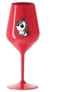 DUHOVÝ JEDNOROŽEC - červená nerozbitná sklenice na víno 470 ml