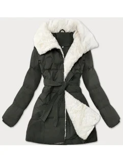 Dámská bunda v army barvě obšitá kožešinou, se stojáčkem J Style (16M9165-136)