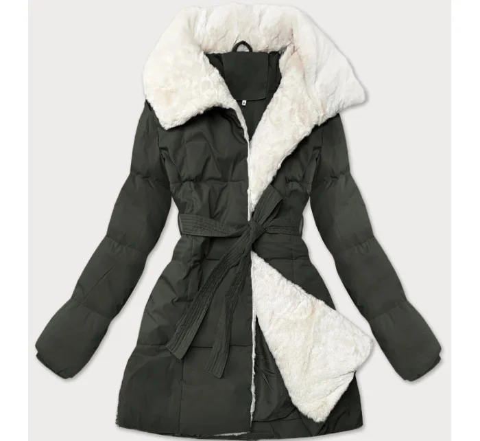 Dámská bunda v army barvě obšitá kožešinou, se stojáčkem J Style (16M9165-136)