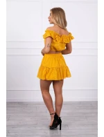 Vyšívaná souprava s hořčicovou halenkou s puntíky