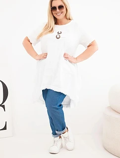 Dámské bavlněné šaty Plus Size s delším zadním dílem a kapsou bílá