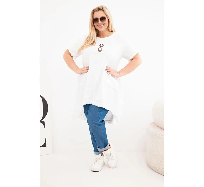 Dámské bavlněné šaty Plus Size s delším zadním dílem a kapsou bílá