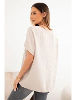 Dámská bavlněná oversize halenka s výstřihem do V a s krajkou béžová