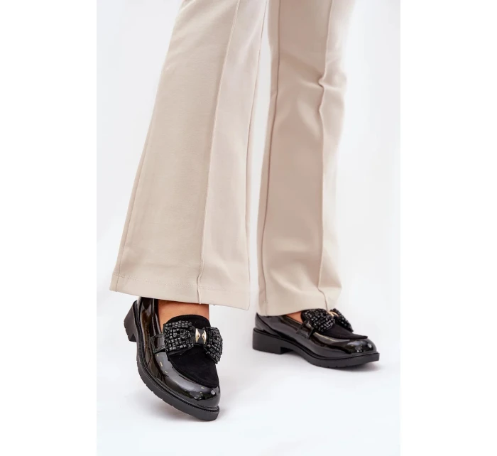 Dámské lakované mokasíny s mašlí S.Barski – černé