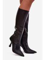 Dámské kozačky na jehlovém podpatku pod kolena Vionette – černé Dámské kozačky na jehlovém podpatku pod kolena Vionette – černé