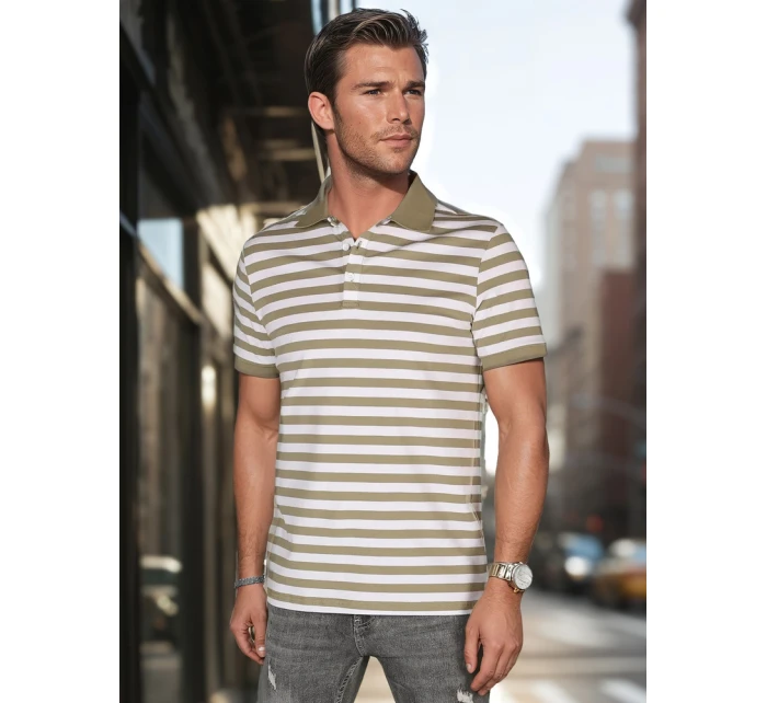 Pánská pruhovaná zelená polokošile FashionStreet PX0640