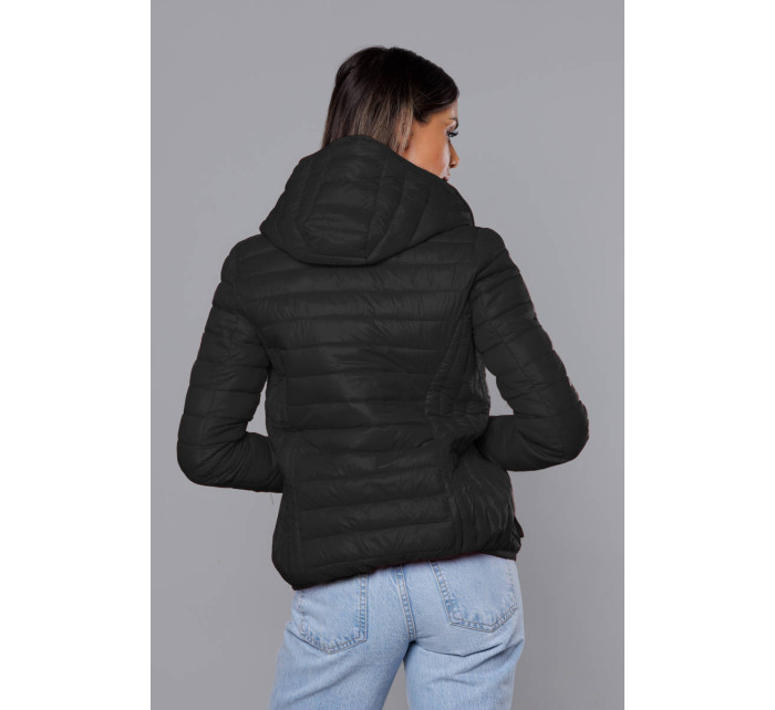 Černá dámská prošívaná bunda s kapucí (B0123-1)