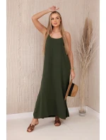 Dlouhé šaty bez ramínek khaki