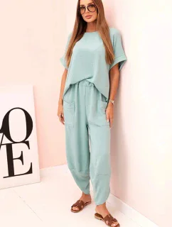 Komplet z viskózy halenka + kalhoty tmavá máta