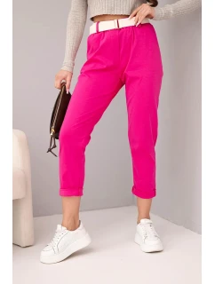 Dámské bavlněné kalhoty s páskem a ohrnutými nohavicemi model 22010182 - K-Fashion
